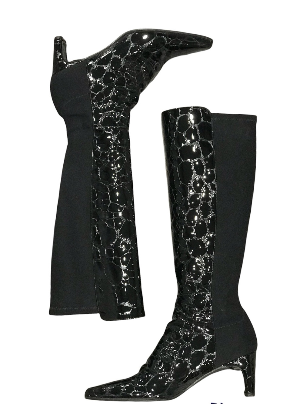 STUART WEITZMAN Croc Embossed 50/50 Ltd Edition Black Patent Leather Heel Boot 4 - Picture 16 of 16